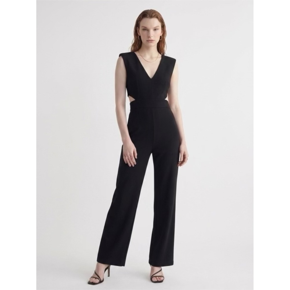 Rolla Coster Womens Black V-Neck Side Cutout Sleeveless Jumpsuit Night Out